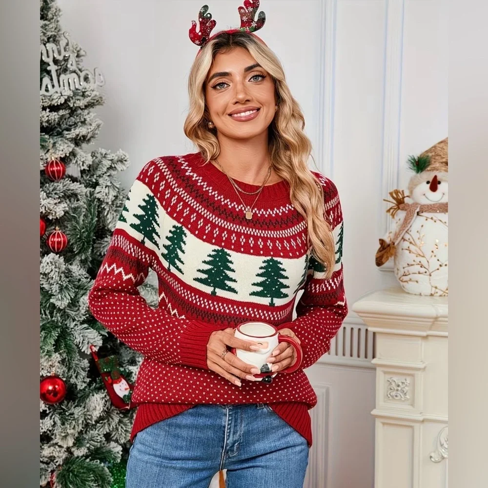 EUC Holiday Time Festive Christmas Tree Knit Sweater Size Large - Picture 4 of 13